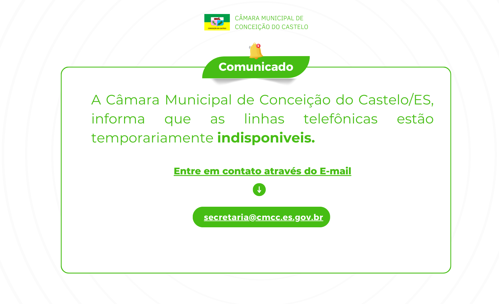 COMUNICADO - Linhas telefônicas temporariamente indisponíveis